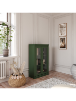 Estante de madeira com 1,19 m na cor verde com duas portas de vidro / Coleção biblioteca